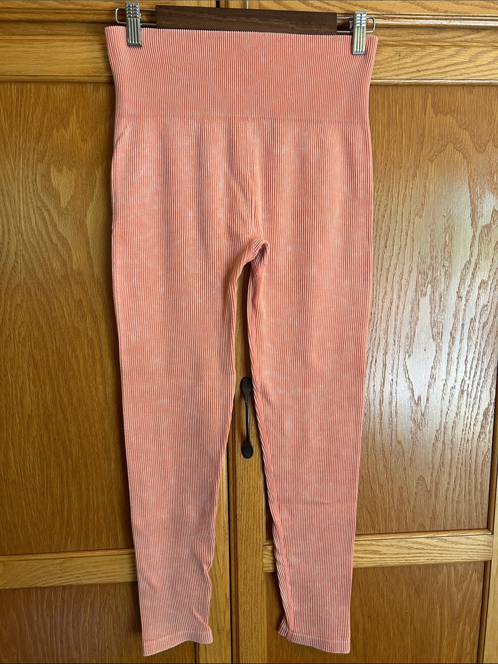 Forever 21 Mineral Washed Coral Ribbed Texture High-Waist Leggings